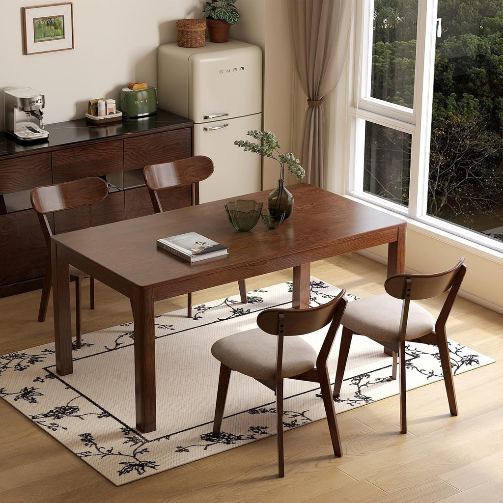 100% Solid Wood Upholstered Dining Chairs, Mid Century Modern Oak Dining Chairs with Curved Back Design with