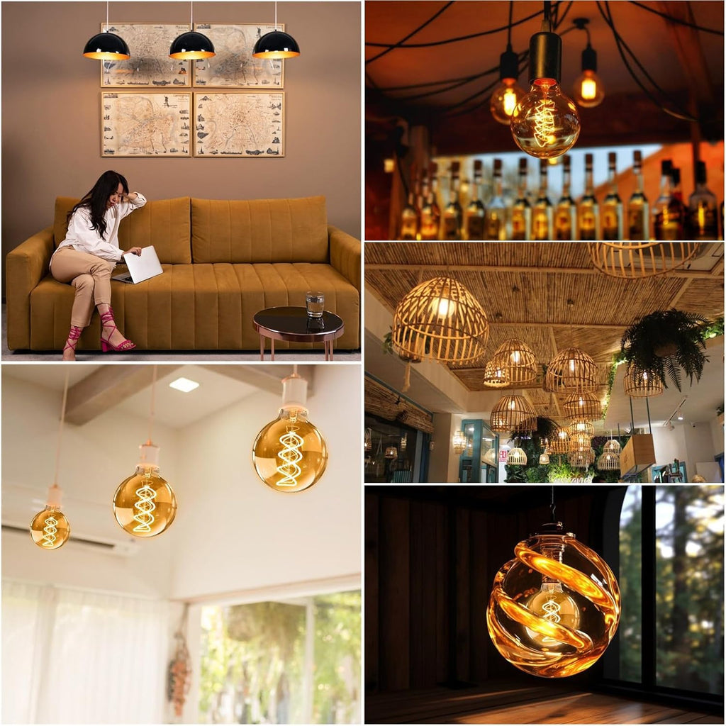 G80 Vintage Edison Light Bulbs Dimmable 4W (40W Equivalent) Led Filament Bulbs Warm 2200K CRI80+ E26 25000hours