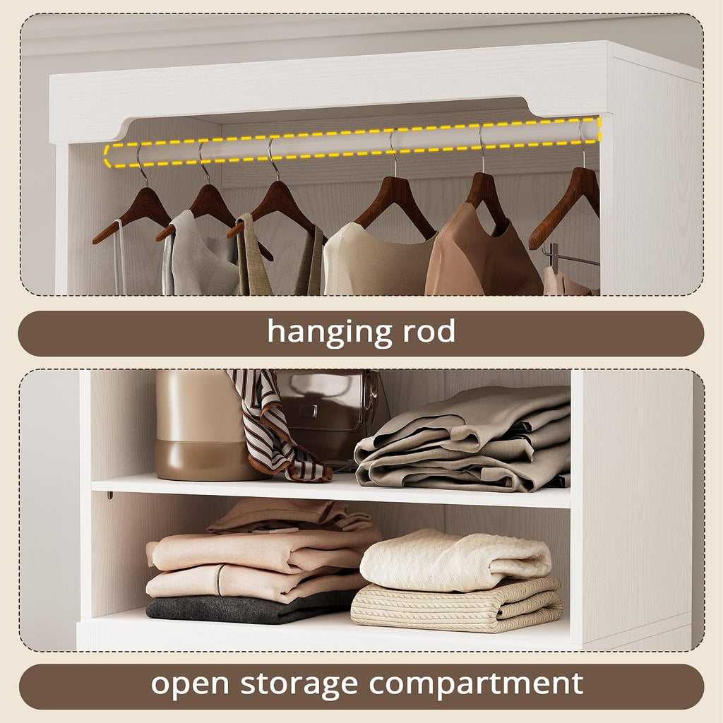 Freestanding Closet System with Adjustable Shelves & 3 Drawers | Closet Organizer with Hanging Rod, Ideal s