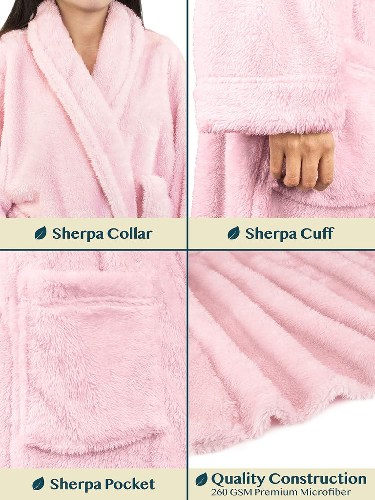 Premium Womens Plush Soft Robe Fluffy, Warm, Fleece Sherpa Shaggy Bathrobe