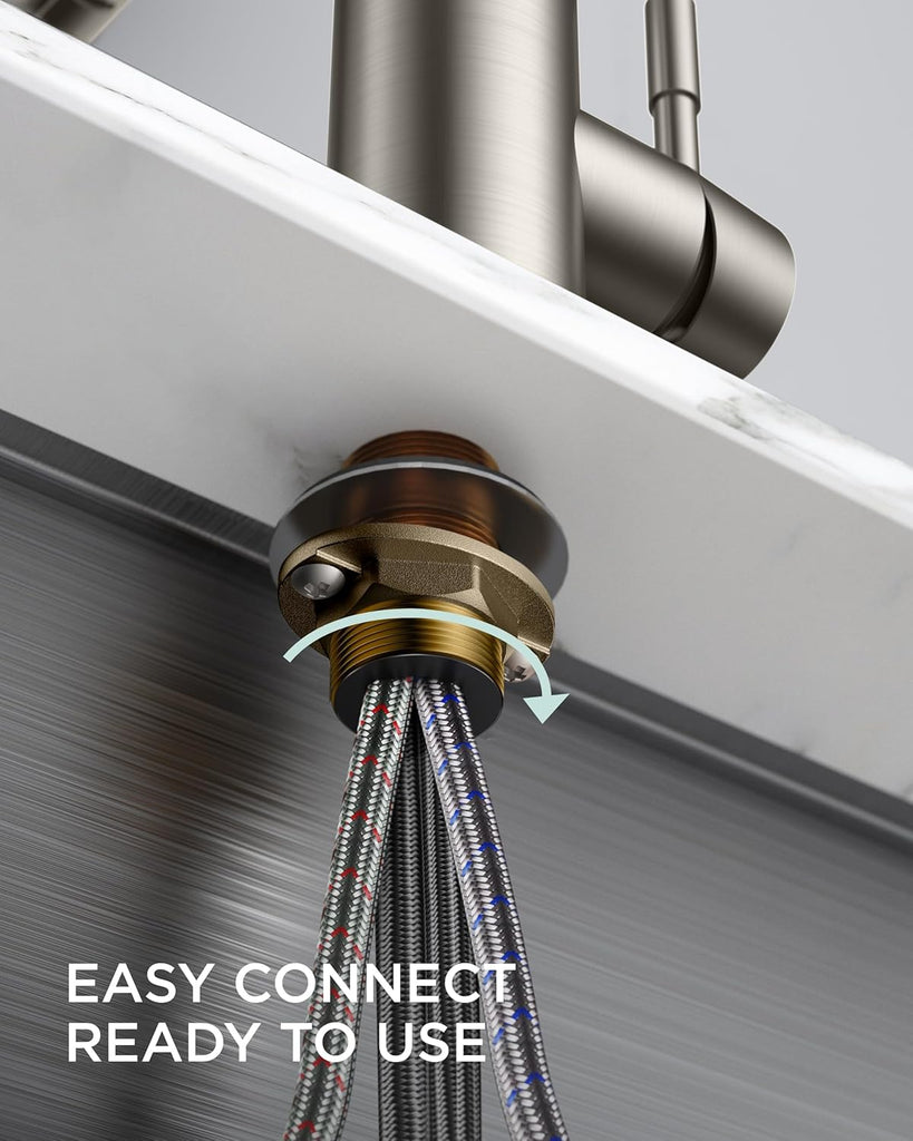 Kitchen Faucets, Brushed Nickel Kitchen Sink Faucet with Pull Down Sprayer, Commercial Kitchen Faucet Stainless Steel