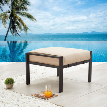 Ottoman Metal Footstool with Soft Thick Cushion Small Seat Outdoor Furniture for Garden Yard Deck, Beige