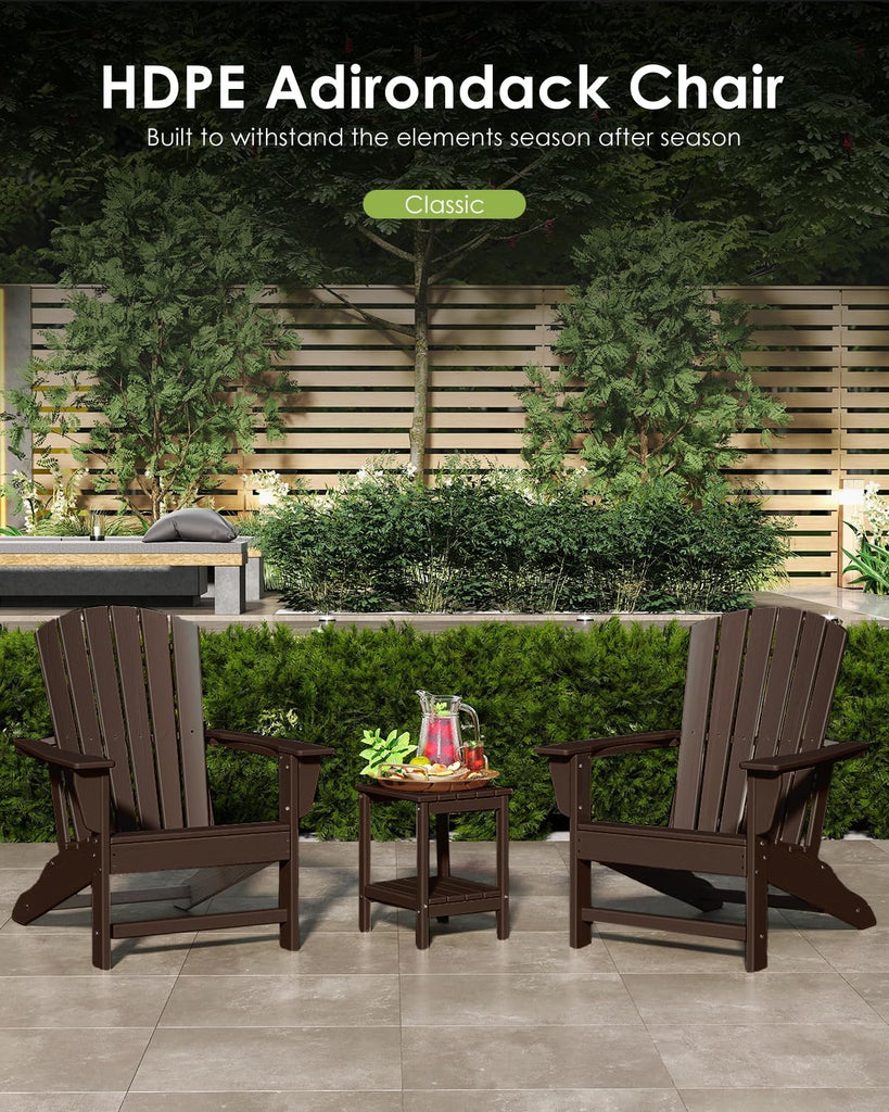 Oversized Adirondack Chairs Set of 4, HDPE, Dark Brown | Wood Grain | 21.6" Extra-Wide Seat | 400 lb Capacity |