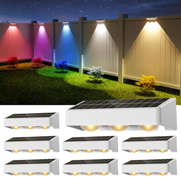 Solar Fence Lights,8 Pack Solars Deck Light,RGB Color,Outdoor Bulb Waterproof Led IP65,Power Patio Lamp with Lenses