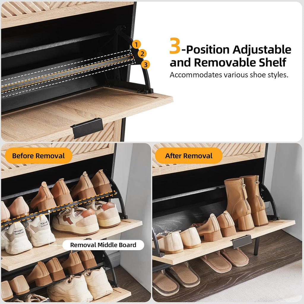 Shoe Cabinet Storage with 2 Flip Drawers, Narrow Hidden Shoes Organizer Cabinet , Freestanding Slim Shoe Rack Front