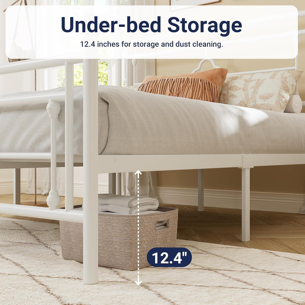 Full Metal Platform Bed Frame with Victorian Vintage Headboard and Footboard/Mattress Foundation/Under Bed Storage/No