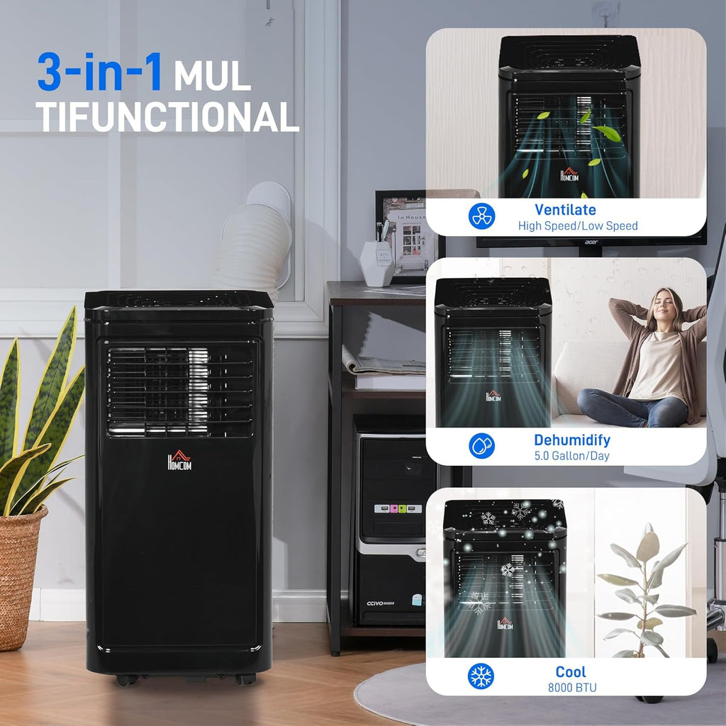 8000 BTU Portable Air Conditioner, for Rooms Up to 344 Sq. Ft., 3-in-1 Portable AC Unit with Dehumidifier