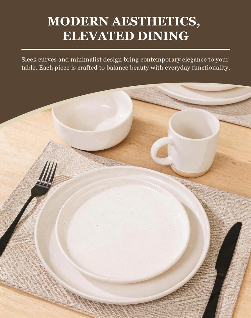 16-Piece Stoneware Dinnerware Set for 4 with Mugs, Plates and Bowls Sets with Partially Unglazed Base, Scratch