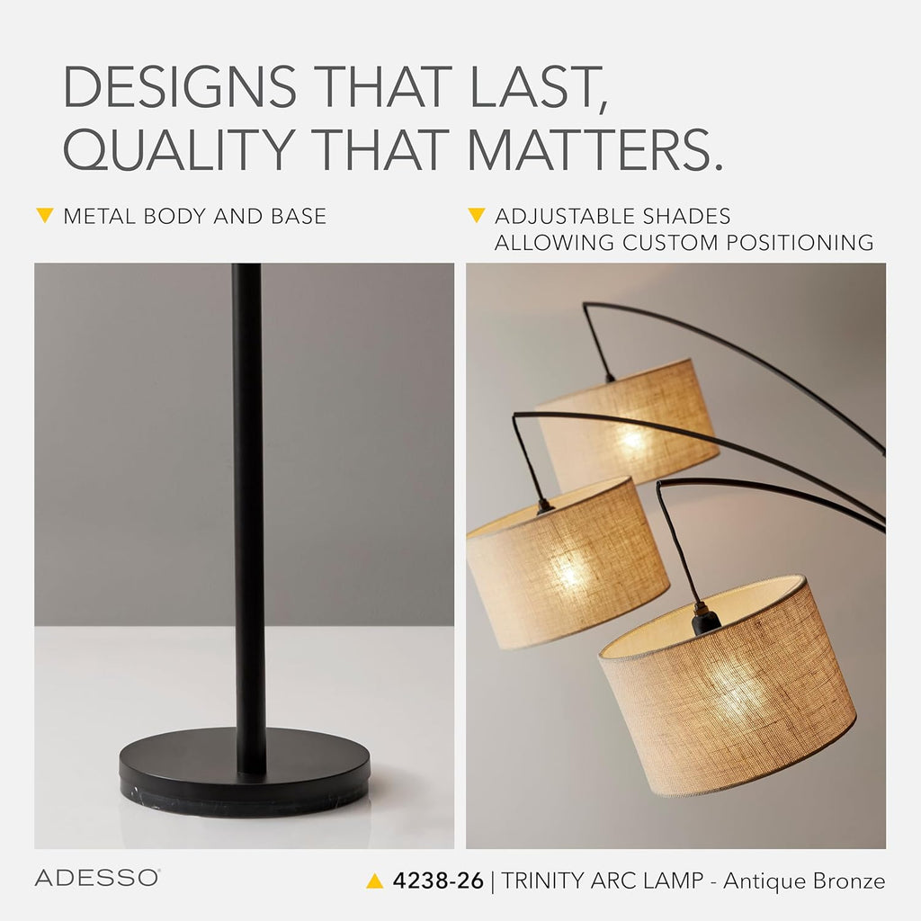 Arc Floor Lamp with 3 Movable Shades & Dimmable Brightness - Perfect Lighting and Corner Decor, Antique Bronze
