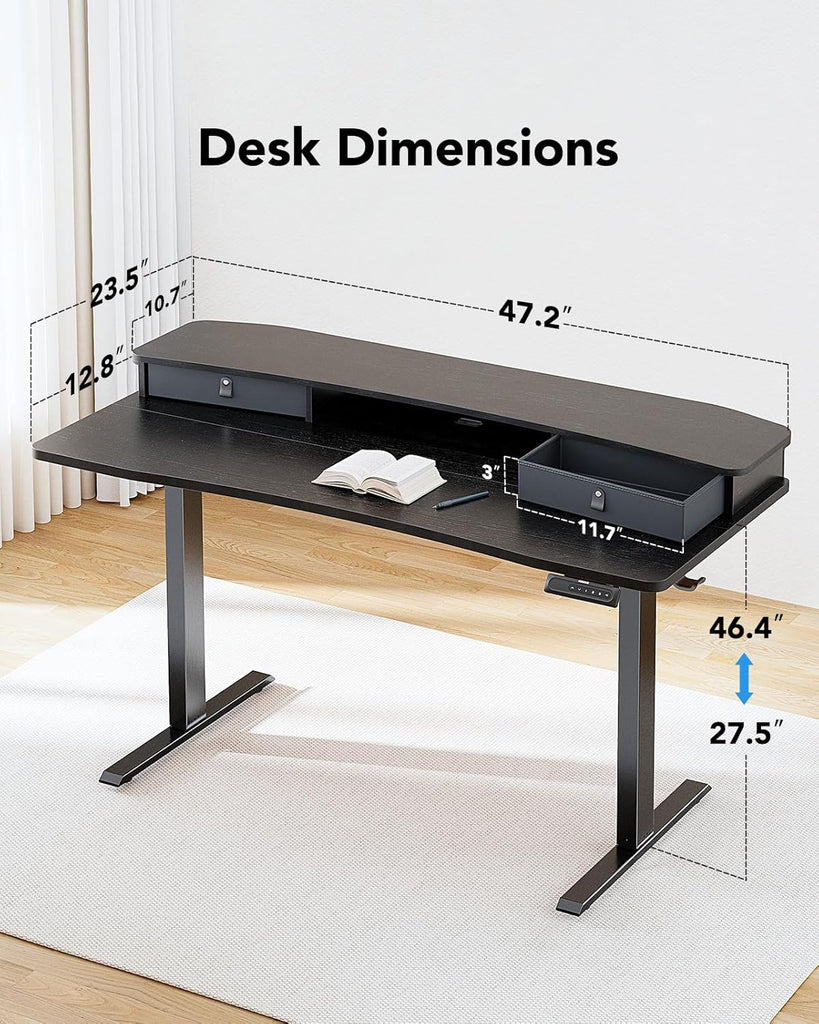 48″ x 24″ Electric Standing Desk with 2 Drawers, C-Clamp Mount Compatible, Height Adjustable Computer Desk