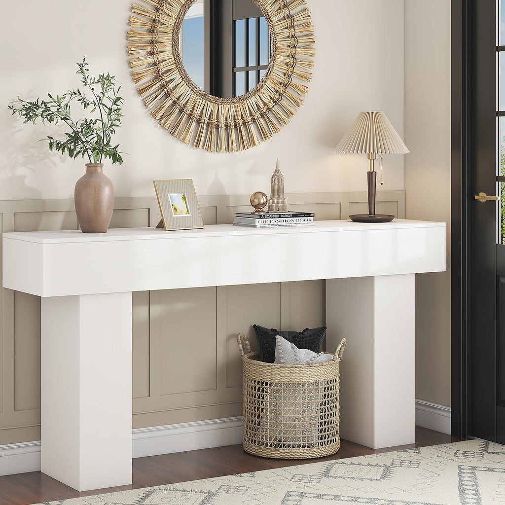 63 Inch Long Console Table, Farmhouse Wood Rectangular Sofa Table Behind Couch Table, Narrow Entryway Table