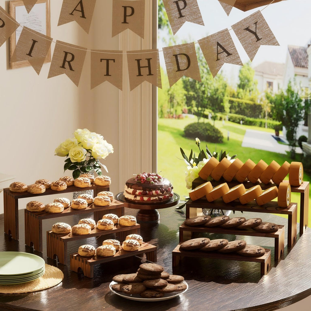 2 Set Wooden Tiered Risers Display Stands for Vendor Events,Stackable Wood Cupcake Display Stand,Farmhouse Decor Wood