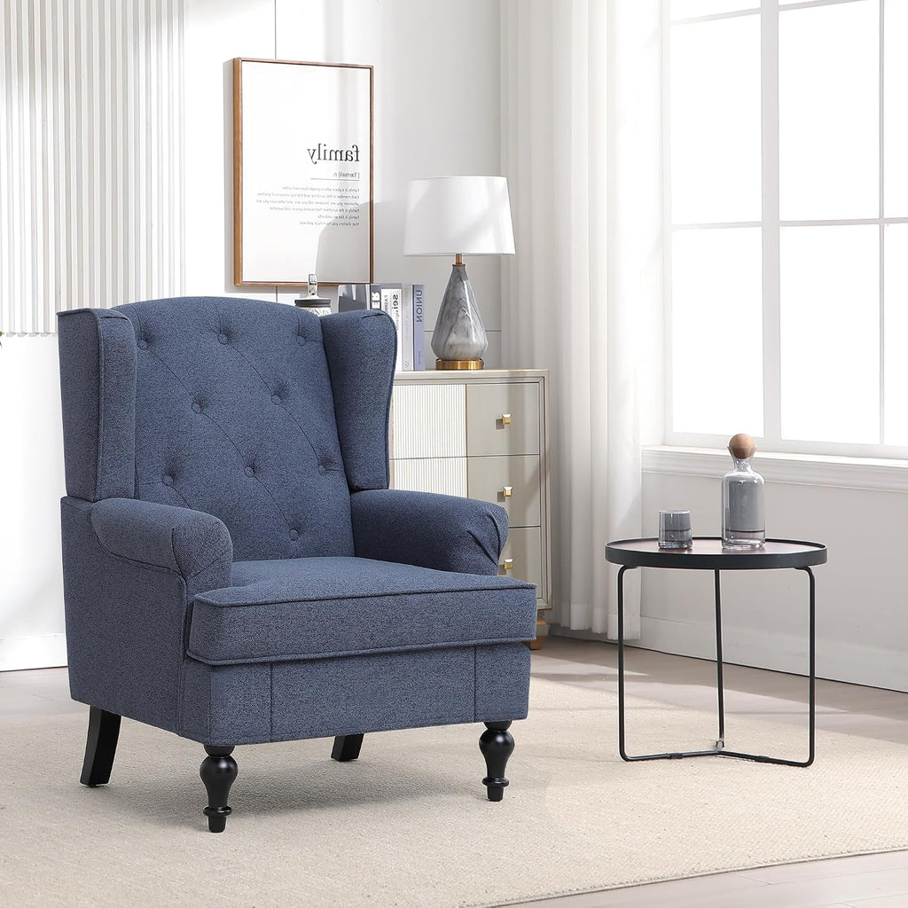 Accent Chair Set of 2, Mid Century Modern Fabric Wingback Chair, Upholstered Armchair with High Back and Vintage