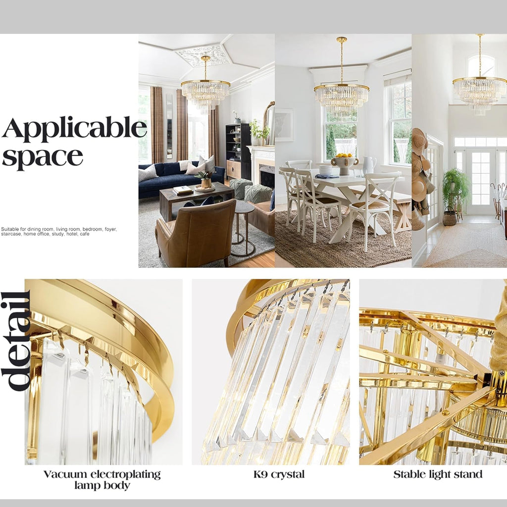 Inspired Odeon Style 10-Light Gold Plated Crystal 5-Tier Modern Chandelier W28"