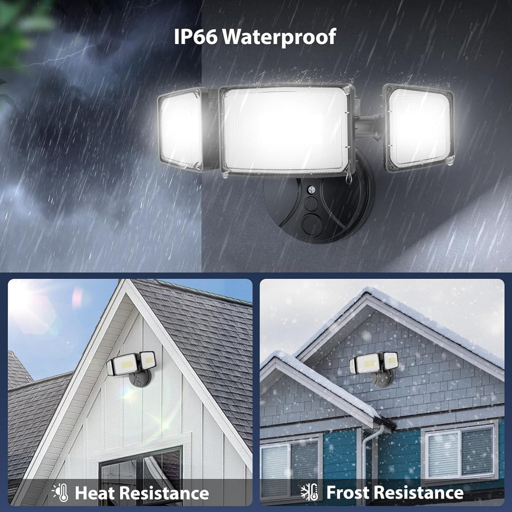 100W 11000LM Flood Lights Outdoor, Brightness Security LED Flood Lights with 3 Adjustable Heads, Switch Controlled