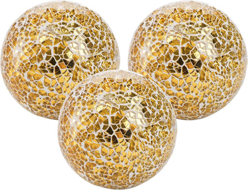 Inch Gold Mosaic Glass Orbs, Decorative Balls Mosaic Spheres for Vase Fillers, Dinning & Coffee Table - Set of 3