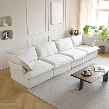 162" Cloud Sectional Couches for Living Room, Modular Sectional Sofa, Down Fill Couch Sectional, Cushion Covers Removable, Deep Seat Sofas for Living Room (4 Seats, White)