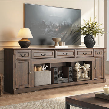 95" Large Farmhouse TV Stand, Entertainment Center for TV up to 100" Brown