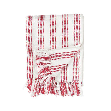 Ticking Stripe Red & White Cotton Throw Blanket 50" x 60"