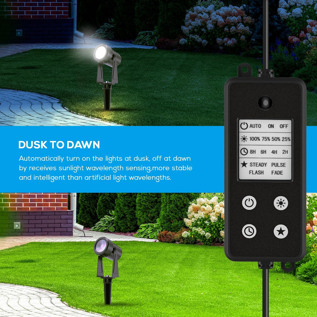 Outdoor Landscape Spotlights, Dusk to Dawn Sensor Control, 16 Pack | IP65 Waterproof, Dimmable, Timable, Extendable