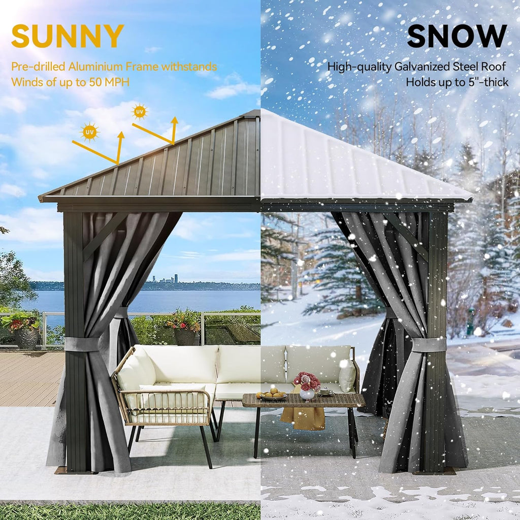 10x10ft Hardtop Gazebo with Nettings and Curtains