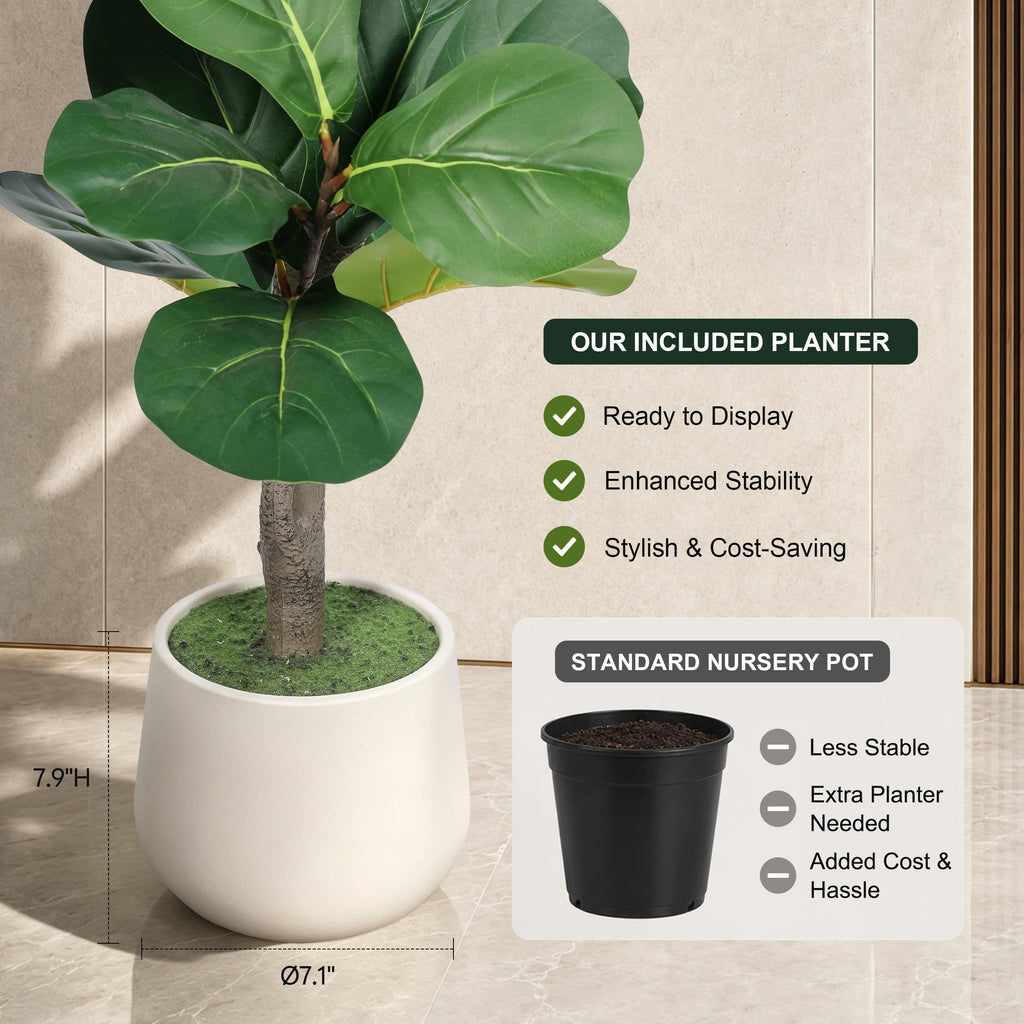 5ft Fiddle Leaf Fig Tree Artificial with White Exquisite Planter