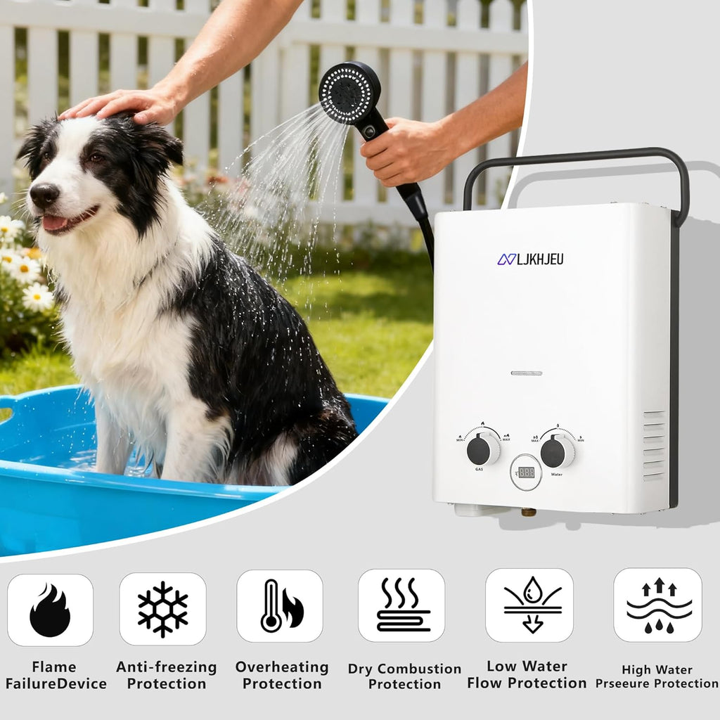 Outdoor Propane Tankless Water Heater - 6L 1.58 GPM Portable Gas Water Heater with Digital Display Overheating