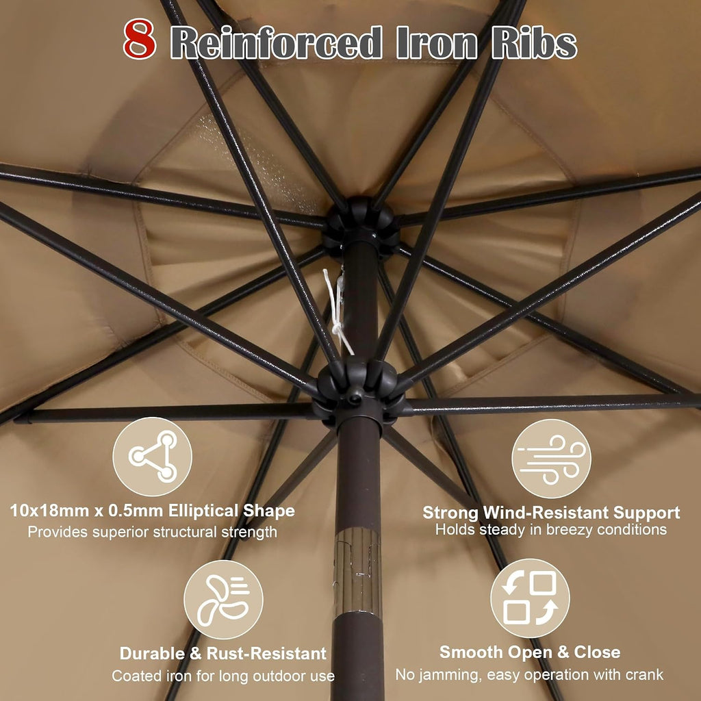 9' Outdoor Patio Umbrella, Outdoor Table Umbrella, Yard Umbrella, Market Umbrella with 8 Sturdy Ribs - TAN