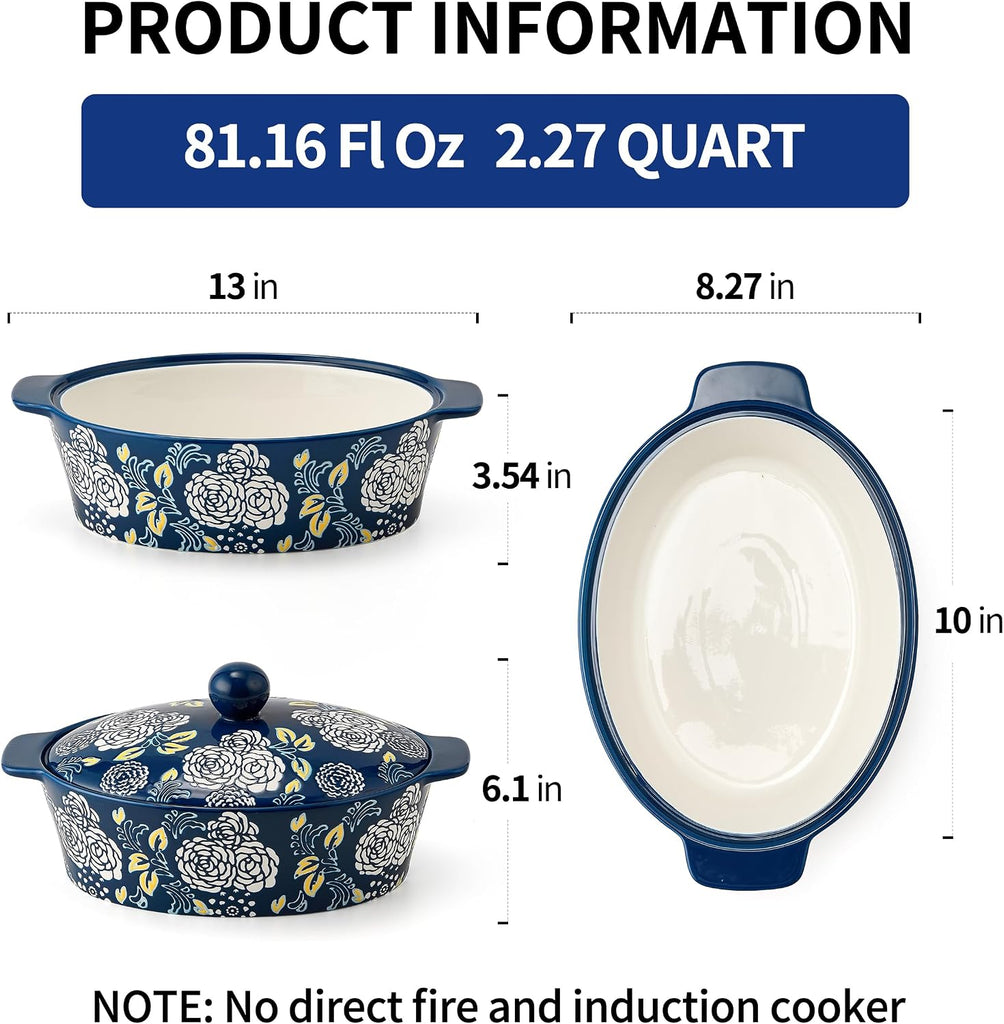 Ceramic Casserole Dish With Lid, Casserole Dishes for Oven, Dish Lasagna Pans For Cooking, Oval Pan, Dutch Oven