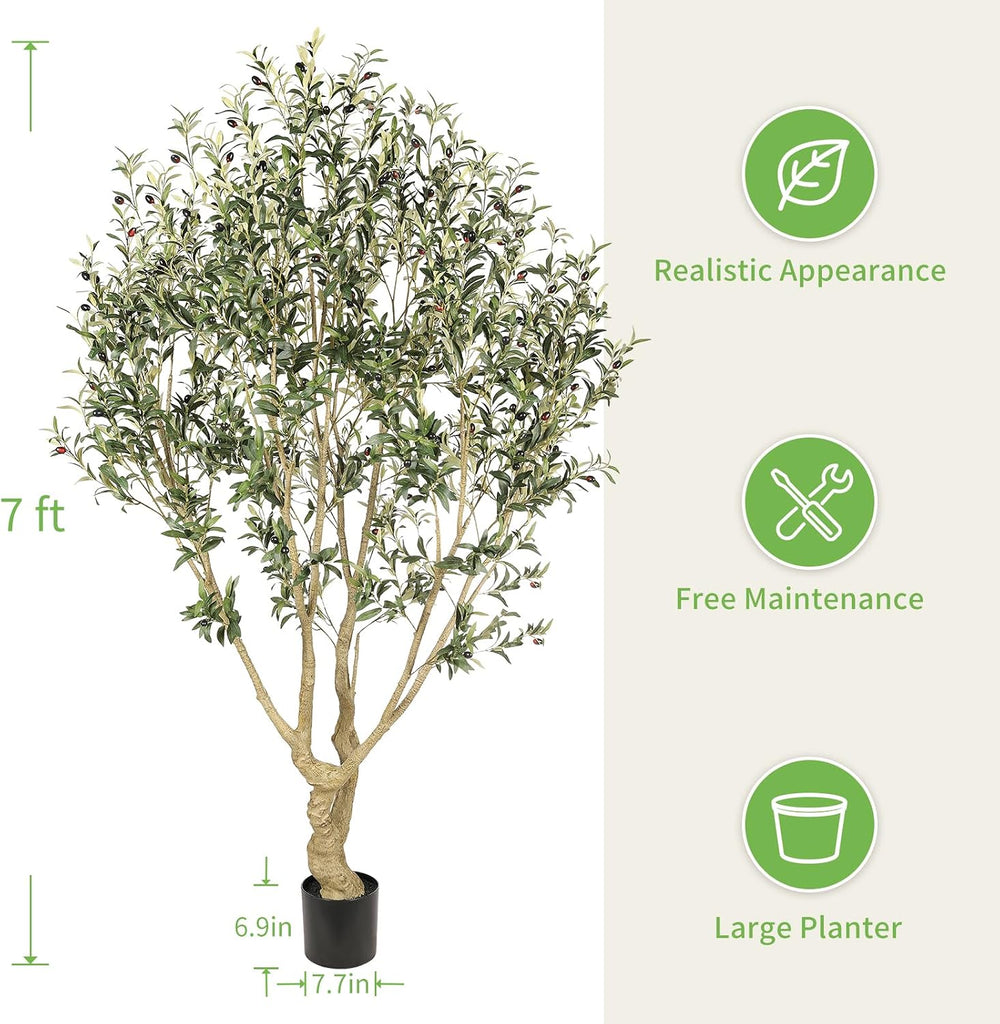 Large Faux Olive Tree 7ft with Thick Trunk & Realistic Leaves