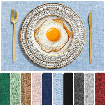 Cloth Placemats Set of 4, Cotton Linen Blend Place Mats, Light Blue