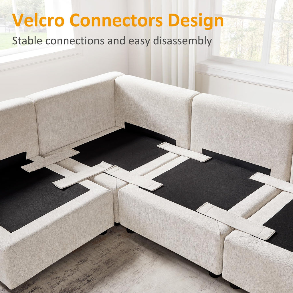 Upholstered Square Modular Ottoman for Modular Sectional Sofa, Ottoman Footrest and Seat Cube, Chenille