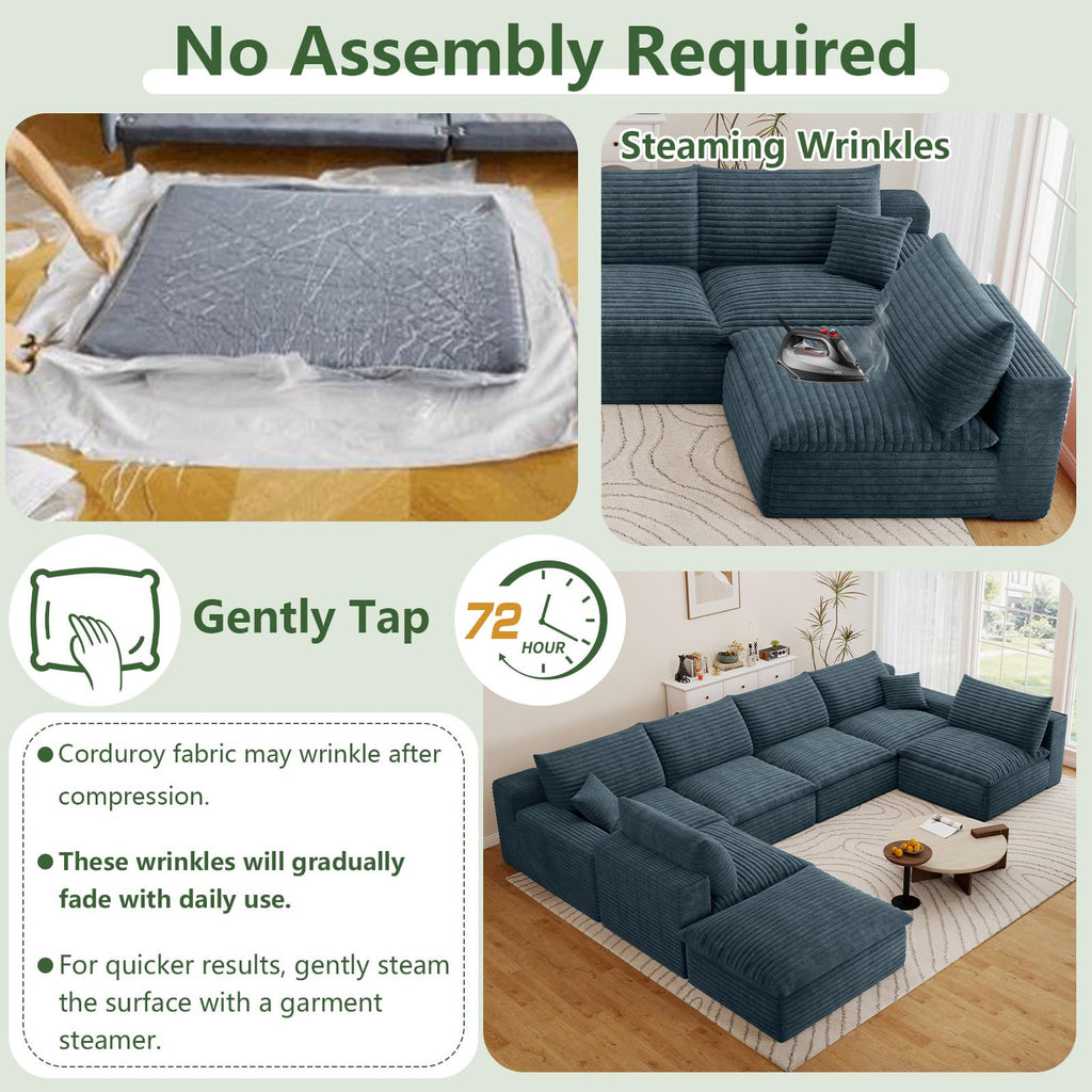 136" Cloud Couch Modular Sectional Sofa, U-Shape Boneless Couch with Deep Seat, Modern Corduroy 6-Seater with