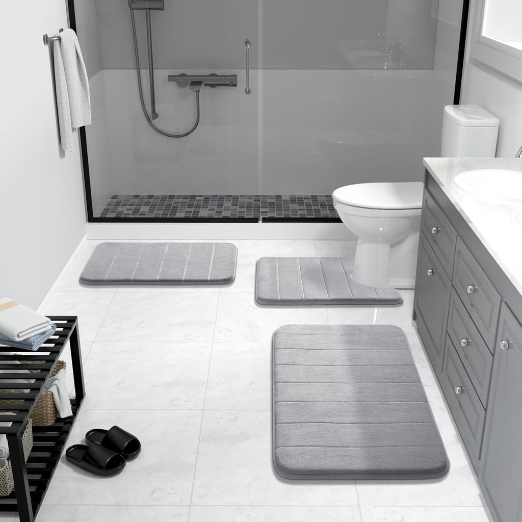 Memory Foam Bath Mat Set 3 Pieces- Super Soft Absorbent Quick Dry Bathroom Rug Sets, Machine Washable Non Slip Floor