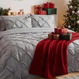 King Comforter Set - Bedding Sets King 7 Pieces, Pintuck Bed in a Bag Grey Bed Set with Comforter, Sheets