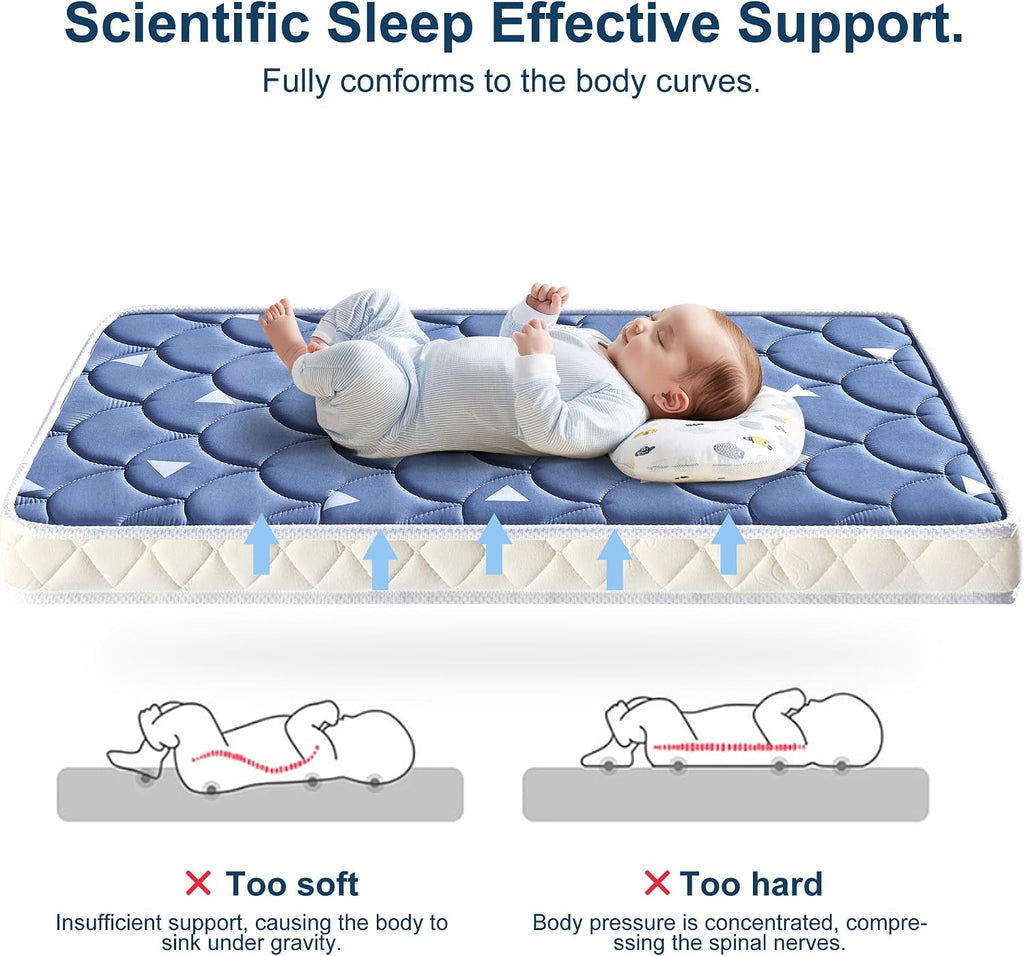 Mini Crib Mattress 38" x 24" x 4"- Firm Support and Comfort Premium Foam,Noiseless and Odorless,Hypoallergenic Mini