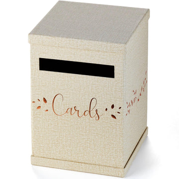 Rustic Beige Card Box, Large 12" Rose Gold Envelope Gift Card Box with Slot