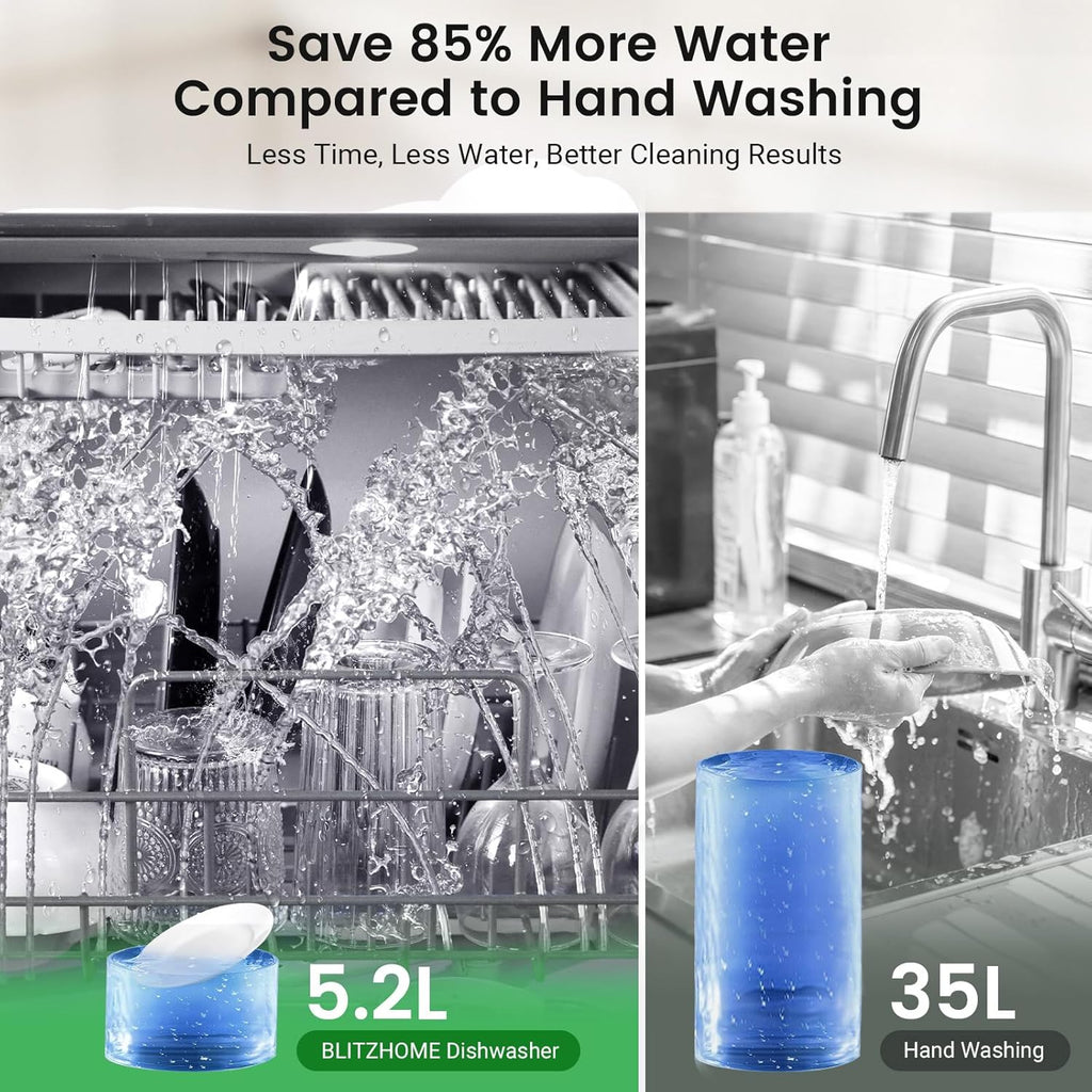 Countertop Portable Dishwasher, 9 Programs, 167℉ High-Temp, 360° 3 Spray, 24H Timing, Hot Air Drying, Air Refresh