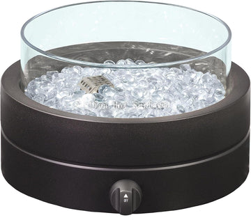 14-Inch Round Propane Fire Pit, 9000 BTU Portable Tabletop Fireplace with Glass Stones, Umbrella Hole Compatible for Outdoor Patio Tables, Gas Fire
