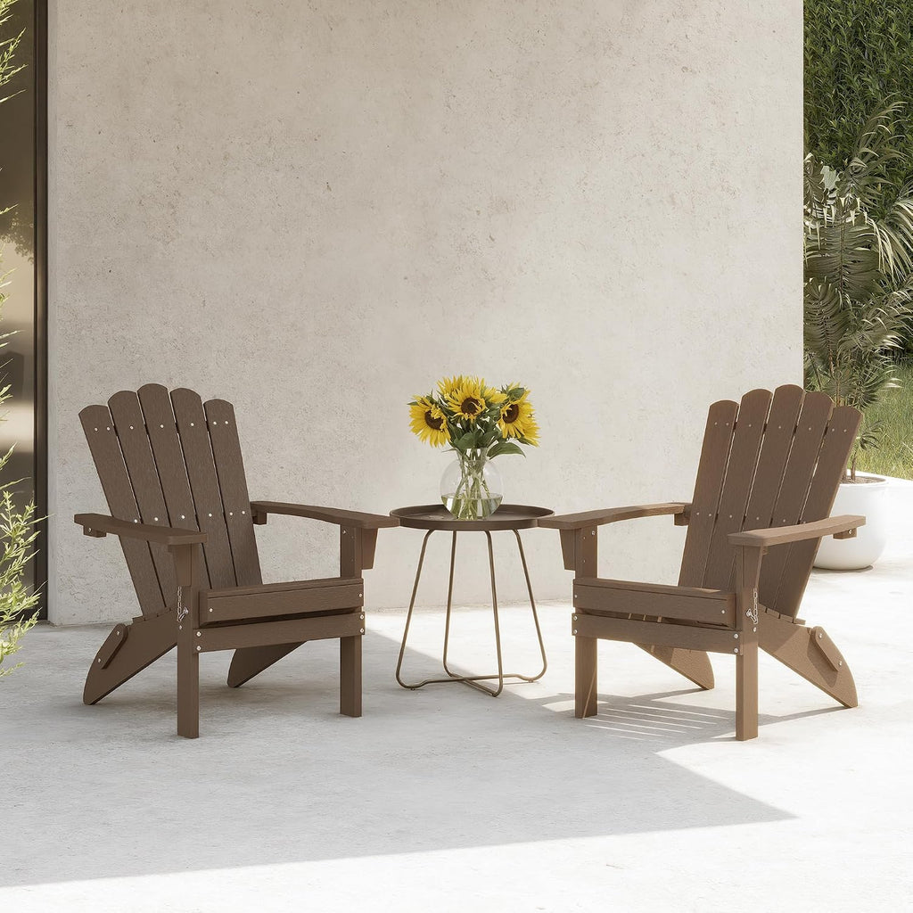 Folding HDPE Adirondack Chair 1 Pack, Brown | Weather-Resistant Patio Chair with Wide Armrests & High Backrest, Fire