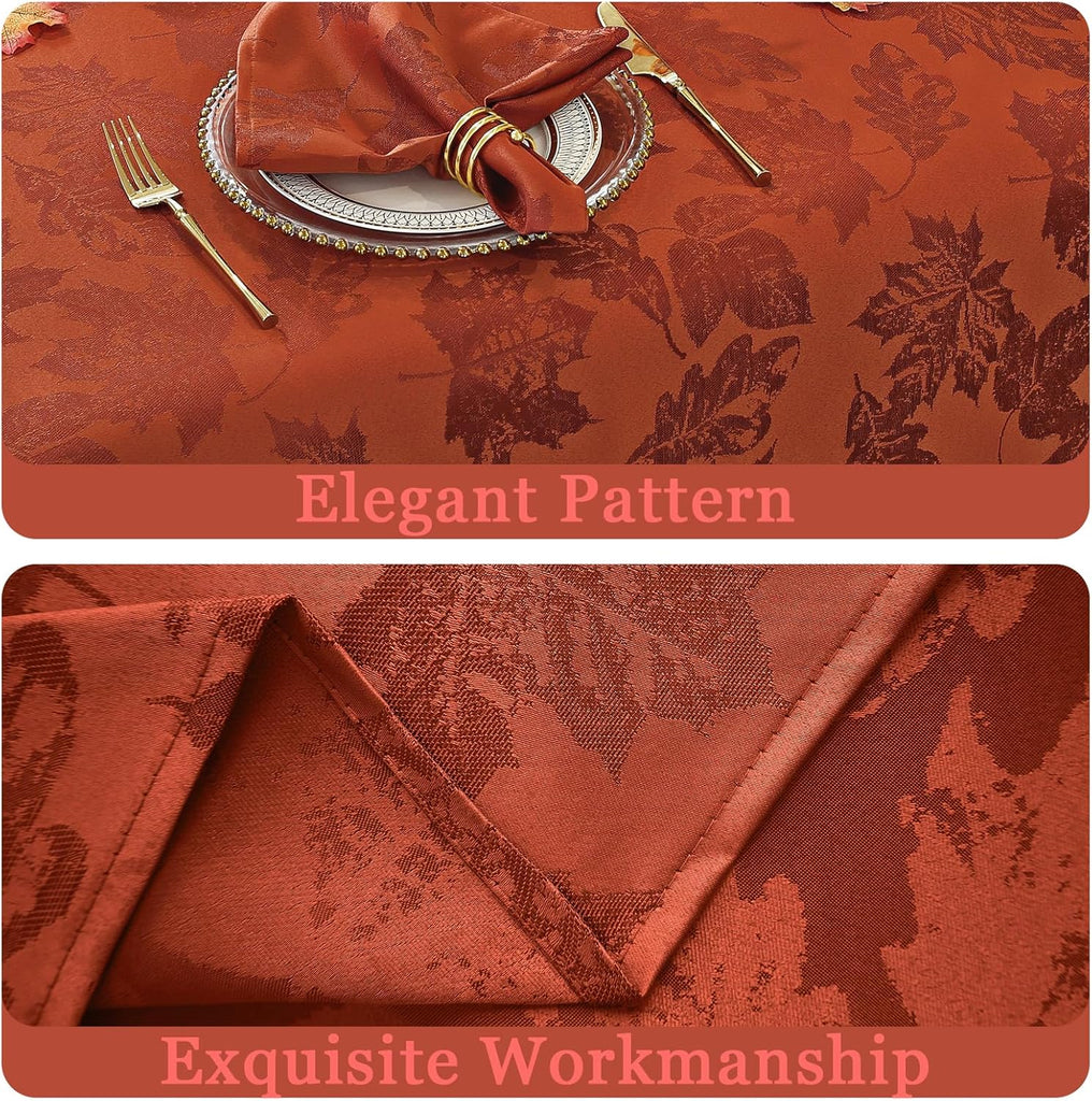 Rust Tablecloth Rectangular, Spillproof & Wrinkle Resistant Table Cloth, Elegant Jacquard Damask Tab
