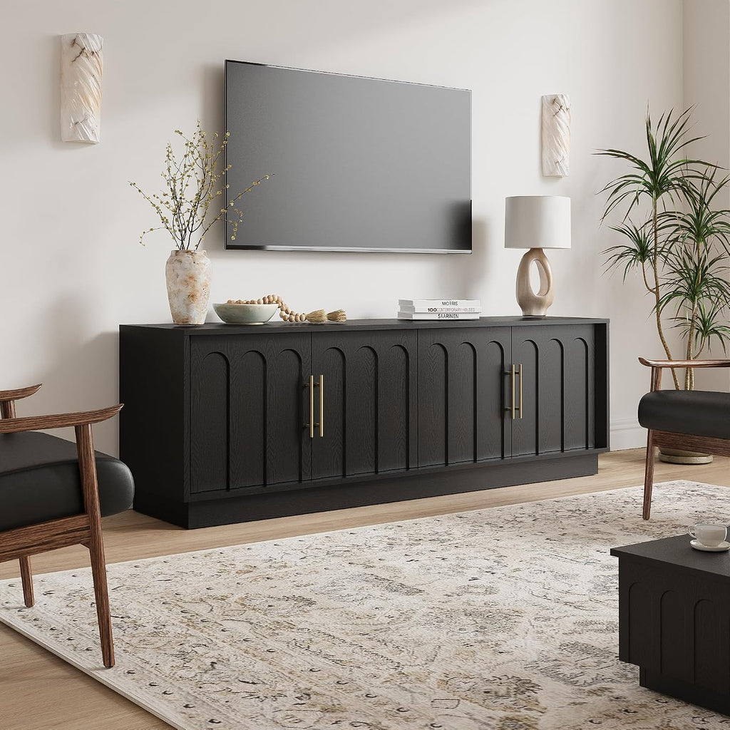 TV Stand for 75 Inch TV, 67" Entertainment Center with Arched Design, Minimalist Media Console with Adjustable