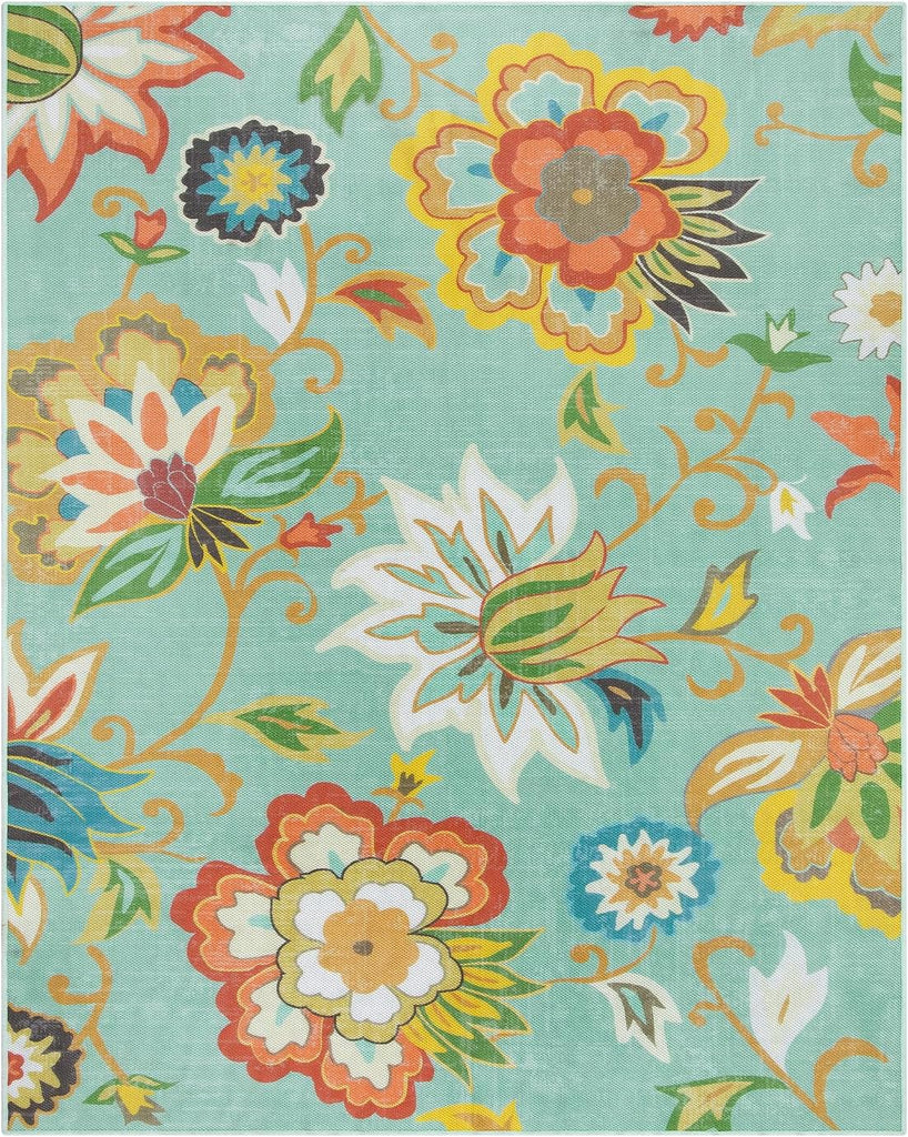 Floral Indoor Outdoor Rug 8x10, Non Slip Outdoor Patio Rug for Camping Picnic, Portable Large Outdoo