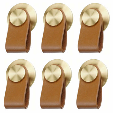 6pcs New Leather Pulls -Leather Cabinet Pulls - Leather Drawer Pull for Wardrobe, Kitchen, Bathroom - Heavy-Duty