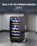 15 Inch Under Counter Refrigerator, 29 Bottle Dual Zone Wine Fridge for Built-In