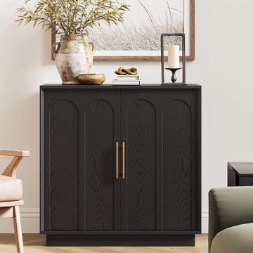 31.5" Modern Sideboard Buffet Cabinet with Storage, Black | Modular Media Console, Minimalist Credenza with Arched