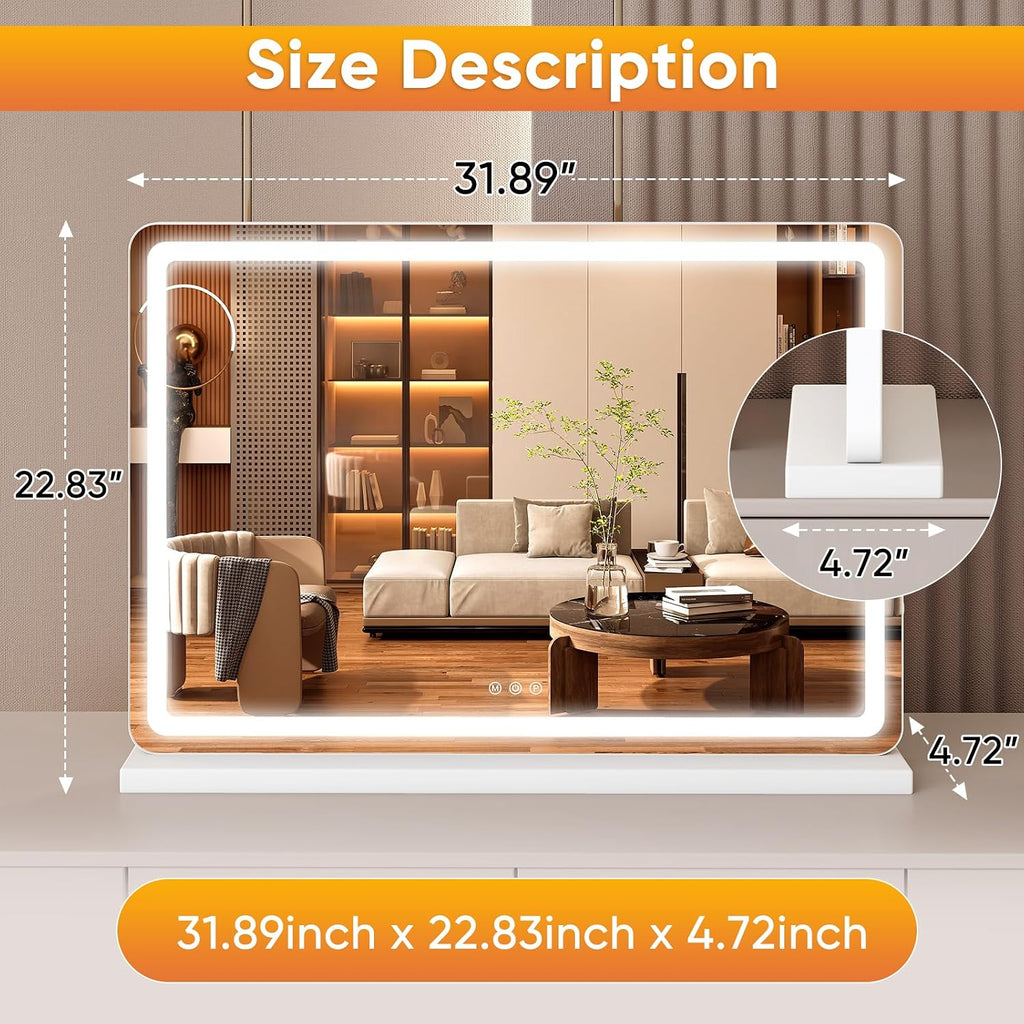 22"x32" LED Vanity Mirror with Lights, Extra-Large, Lighted Makeup Mirror with Smart Memory, Dimmable 3