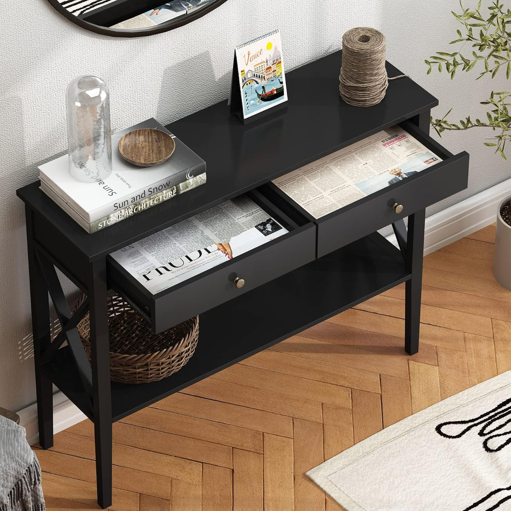 Console Table with Drawers, Narrow Wood Accent Sofa Table Entryway Table with Storage Shelf , Front Hall, Hallway