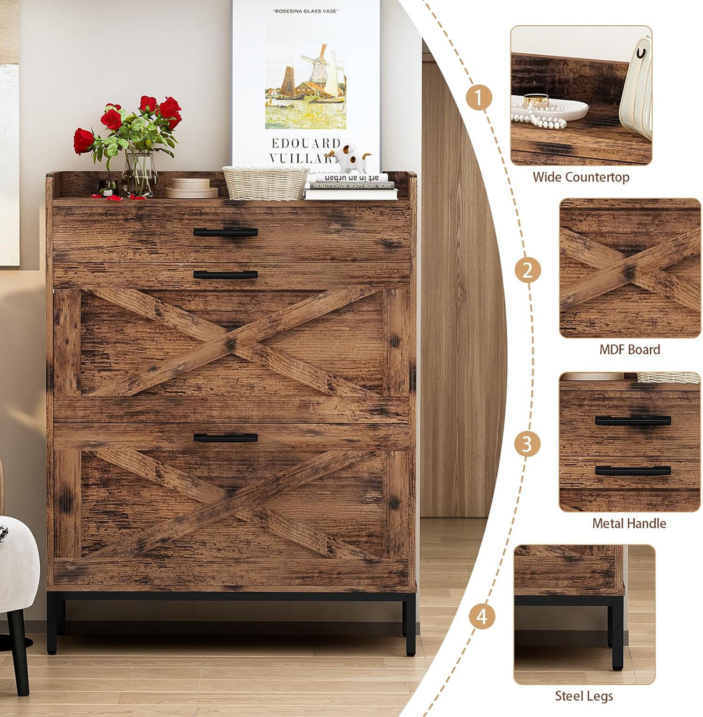 Shoe Storage Cabinet, Shoe Rack Cabinet with Flip Drawers,Freestanding Organizer with Metal Legs ,Foyer,Hallway