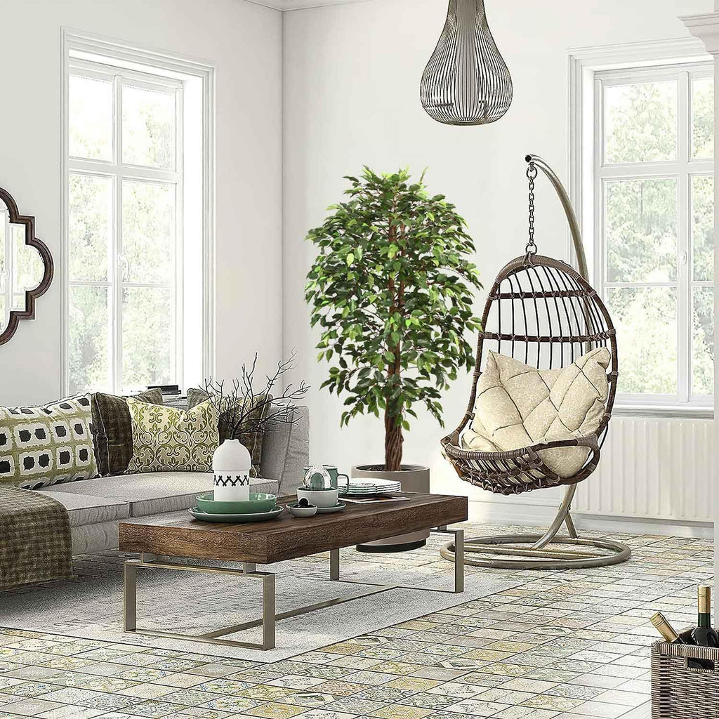 6ft Artificial Ficus Tree Decor, 6 Feet Faux Plant Fake Silk Trees with Pot for Indoor Outdoor House Living Room